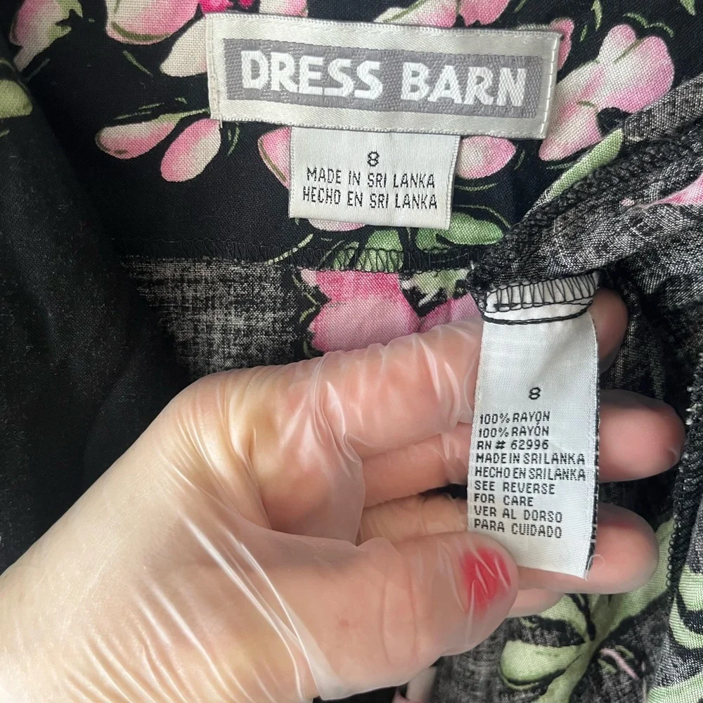 VTG 90S DRESSBARN moody pink Floral Black button dress cross back sz 8 50s 60s - Picture 9 of 11